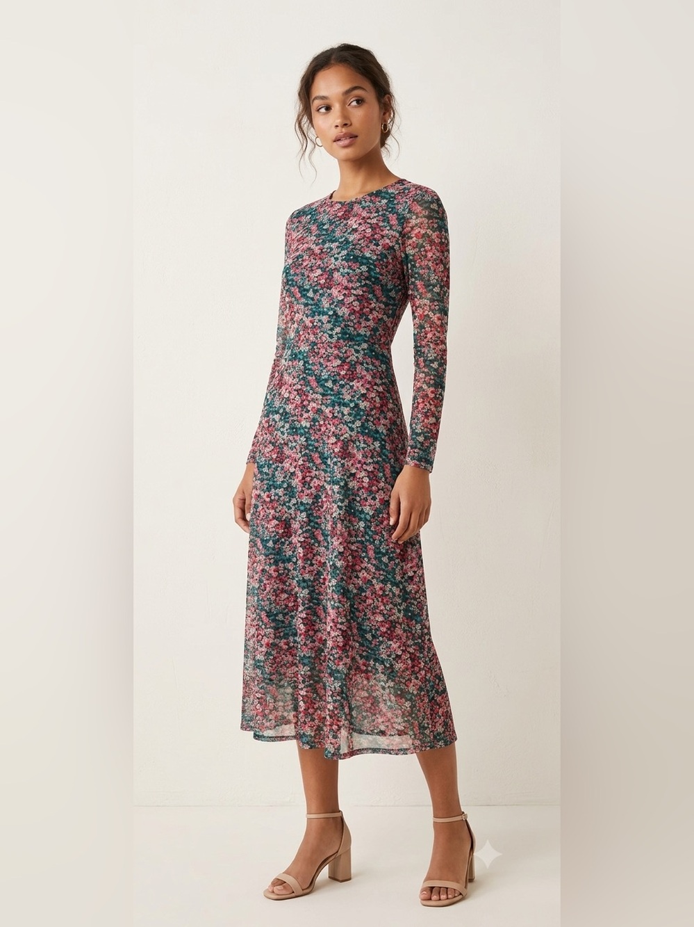 Anthropologie Eva Franco Fiona Ditsy Floral Mesh Maxi Dress Long Sleeve Boho XS